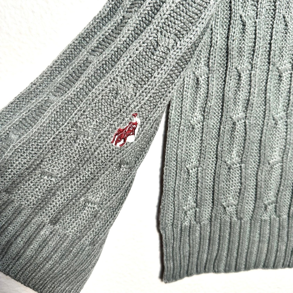 Polo Ralph Lauren Scarf Gray Cable Knit Red Pony Logo Mens Womens Accessory - Picture 5 of 7